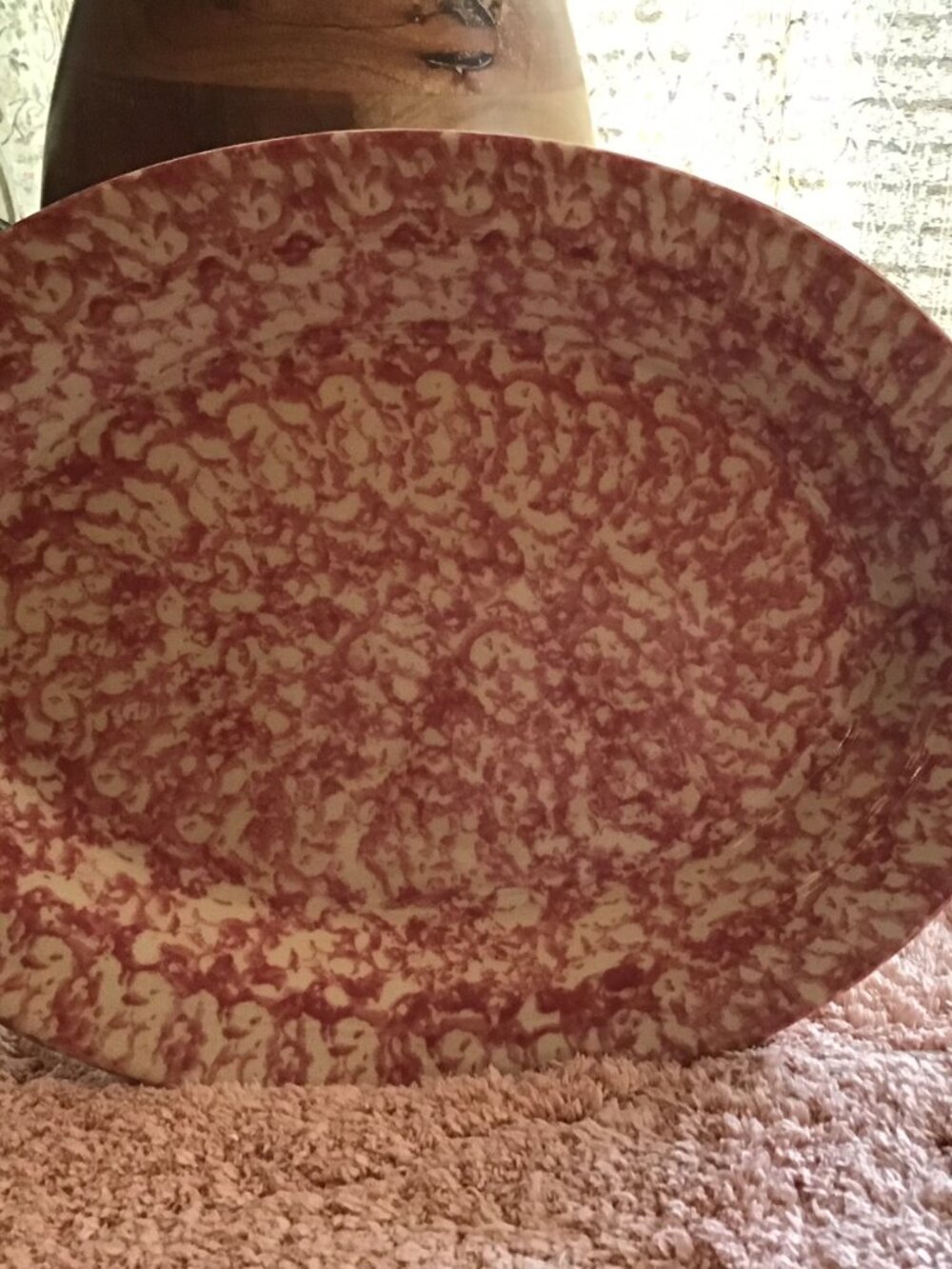 NWOT Roseville Gerald Henn Red Pottery Spongeware Platter 13" wide and 9 3/4" de